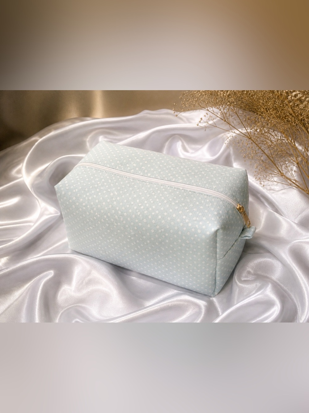 Light Green Polka Dot Cosmetic Pouch